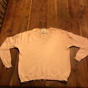 27 Miles Malibu Sweater Blush V-Neck Raw Hem Cashmere